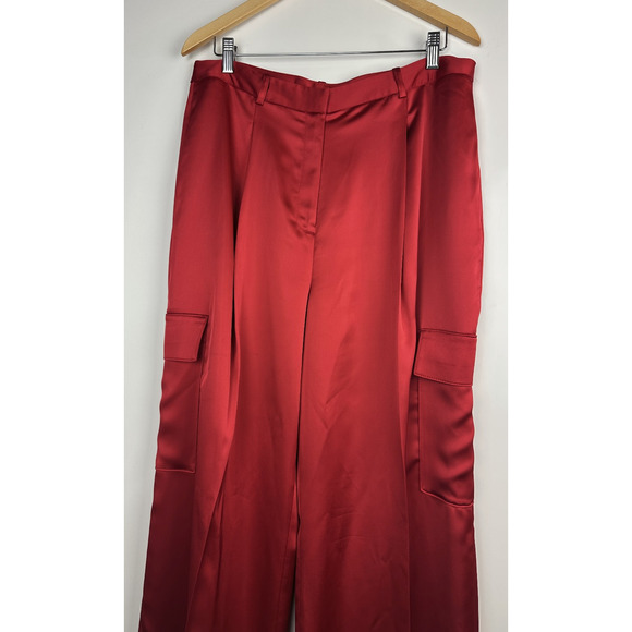 NWT Alex Marie Sandra Wide Leg Cargo Pants Size 14 Crimson Satin Holiday Red - Picture 3 of 12